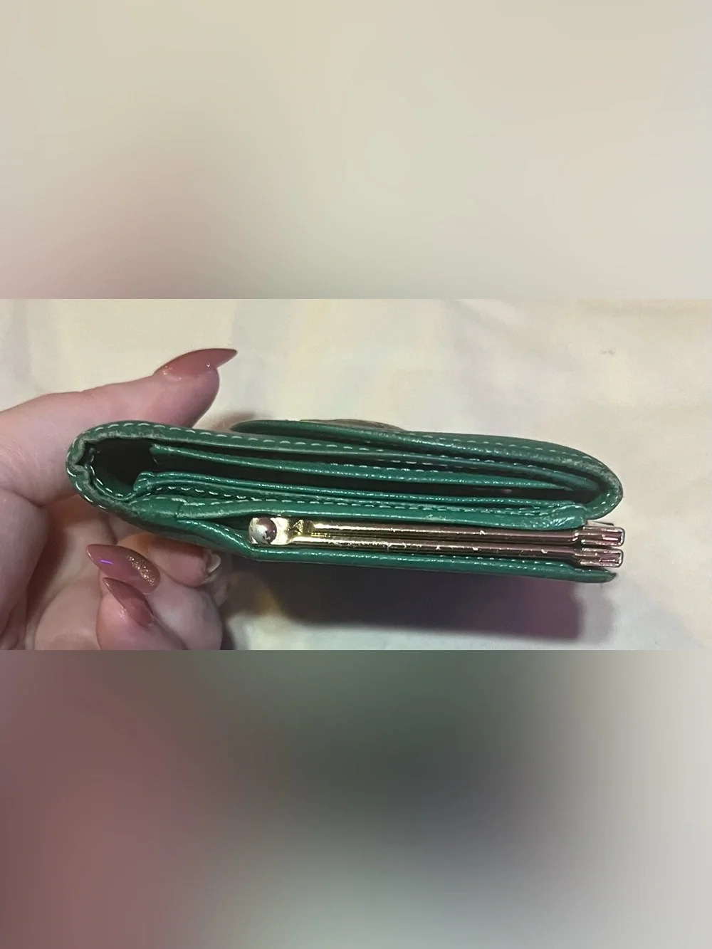 Authentic Yves Saint Laurent Teal Textured Leather Wallet with Heart Emblem - Picture 4 of 11